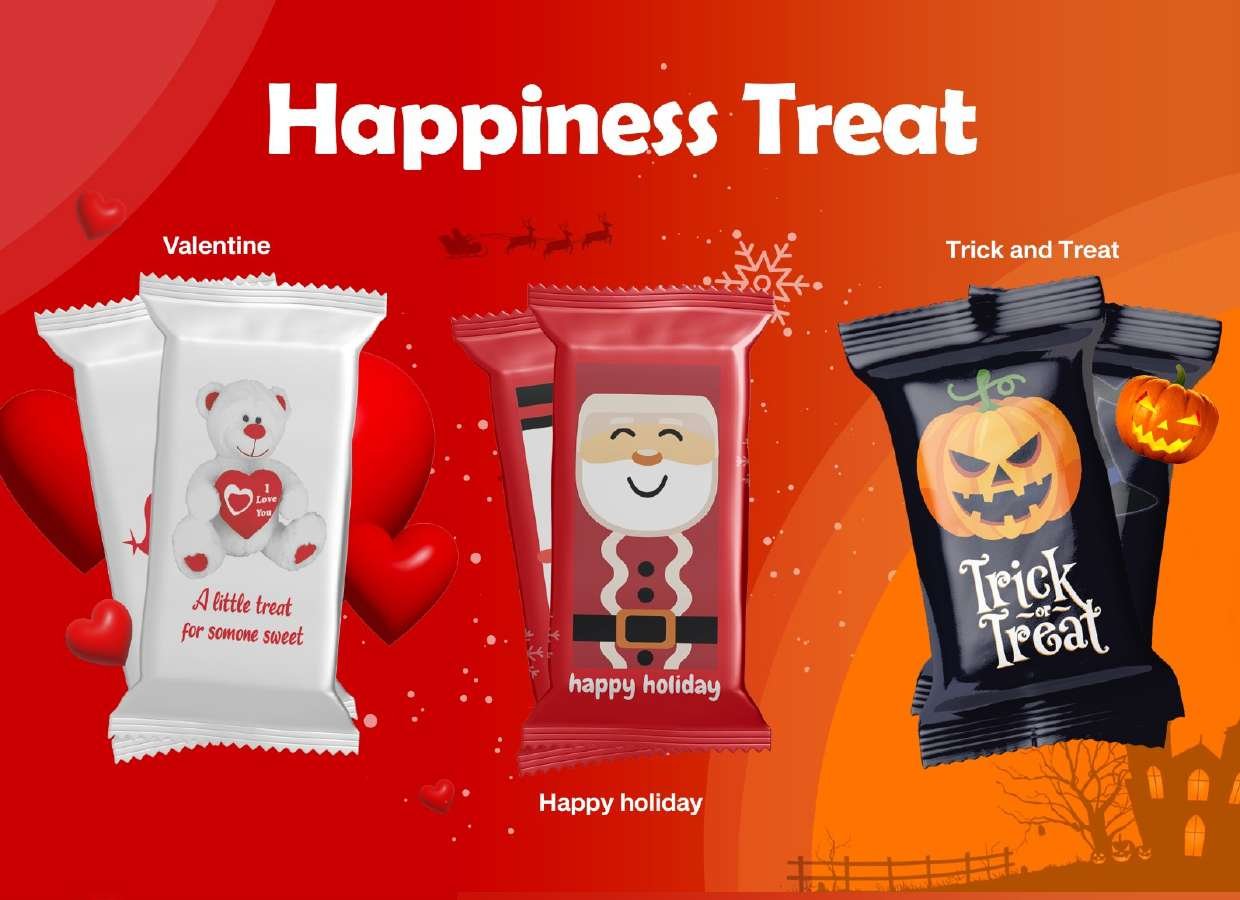 Happiness Treats seasonal wafer bars: Valentine, Holiday, Halloween